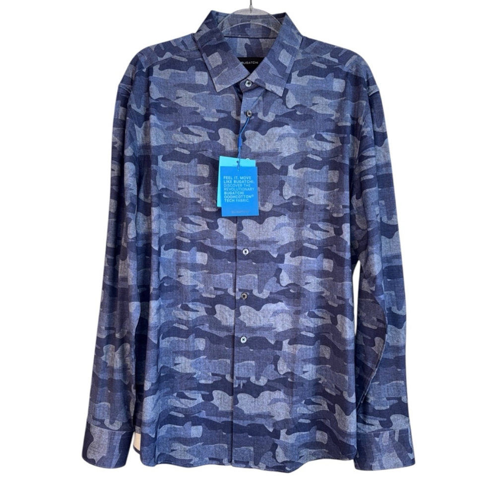 Bugatchi 8‎ Way Stretch Blue Camo Long Sleeve Shirt Mens Size XL NWT